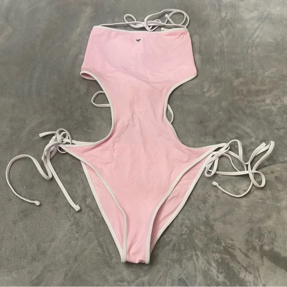 New! Frankie’s bikinis Amalia one piece monokini pink heart 1099